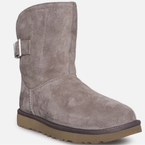 ✨NEW UGG Uggs REMORA CRYSTALS BUCKLE Suede Boots Stormy Grey Taupe 9 - Picture 3 of 10